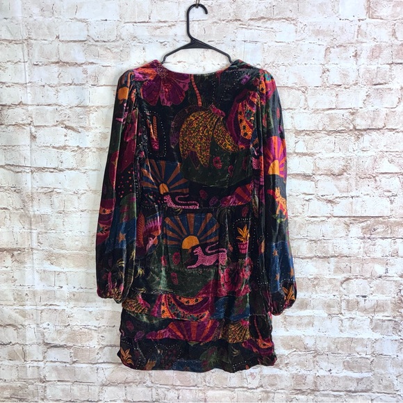 Farm Rio The Crazy Mix V Neck Velveteen Mini Dress Size Small - Picture 8 of 12